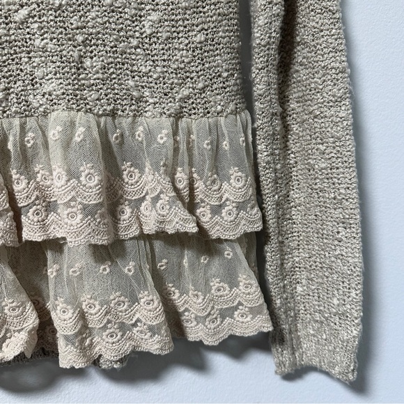 Promesa Beige Knubby Open Knit Lace Back Sweater Women’s Size Small Coquette - Picture 13 of 15